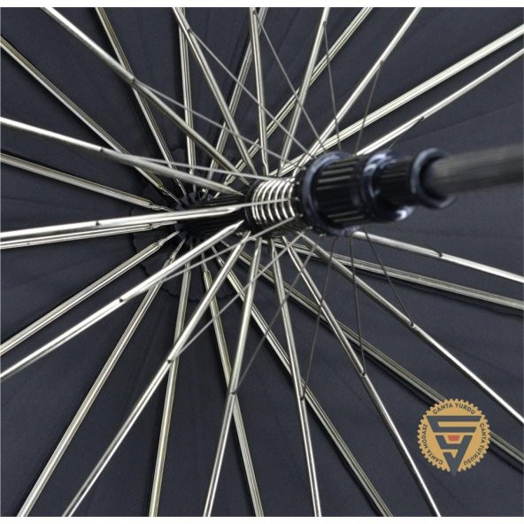 Marlux 16 Telli Baston Ahşap Sap Vale Şemsiye Siyah - Resim 7