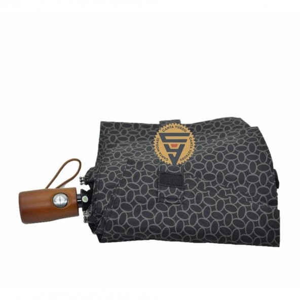 Marlux Ahşap Sap Tam Otomatik Şemsiye Desenli Siyah - Resim 3