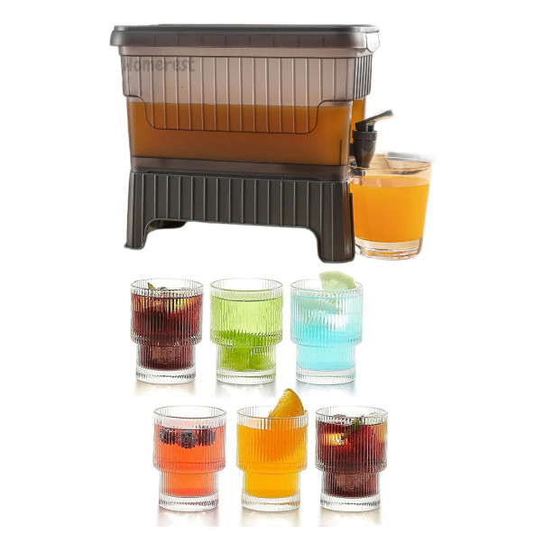 4 Litre Musluklu Su Meşrubat Sebili 6 Adet Pinterest Cam Bardak Buzdolabı Sebili Musluklu - 1
