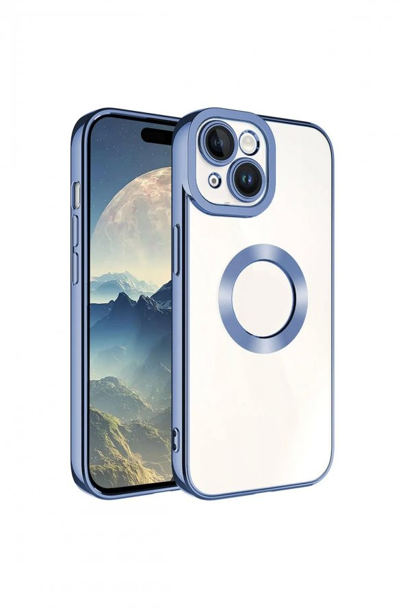 Premium Apple iPhone 15 Kılıf Kamera Lens Korumalı Logo Gösteren Arkası Şeffaf Parlak Kenarlı