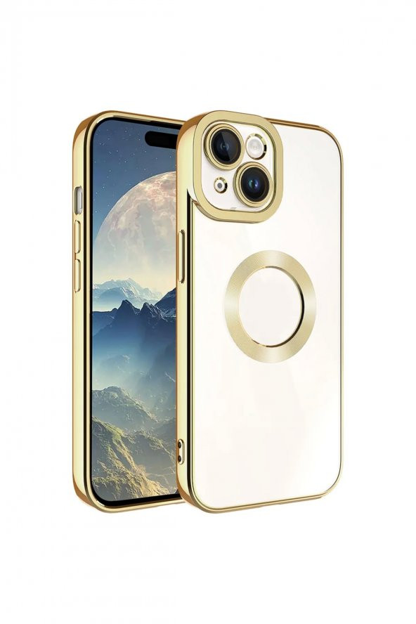 Premium Apple iPhone 15 Kılıf Kamera Lens Korumalı Logo Gösteren Arkası Şeffaf Parlak Kenarlı