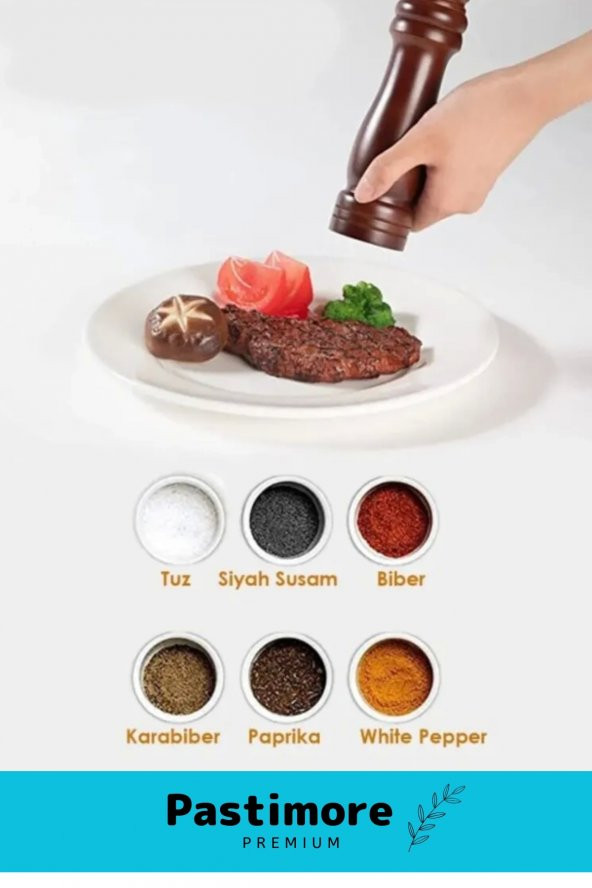 Premium Seri Şık Kullanışlı Mutfak Yemek Kahverengi Ahşap Tuz Karabiber Baharat Değirmen 20 Cm - 2
