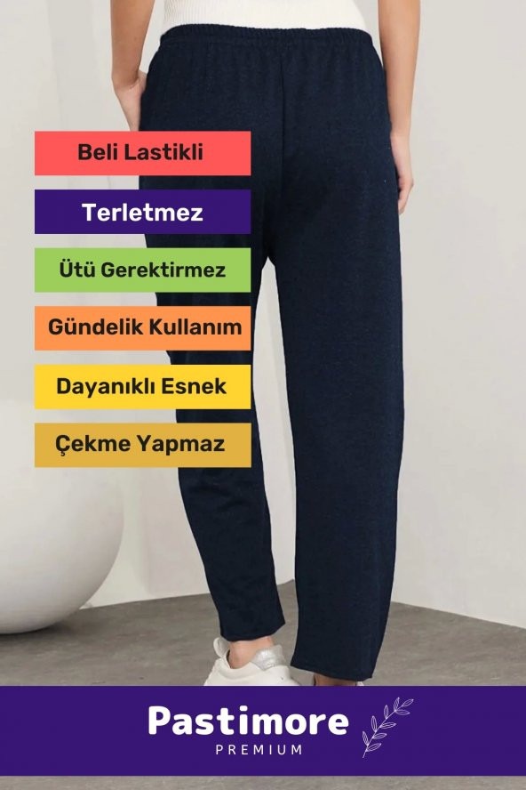 Yeni Sezon Terletmez Rahat Kalıp Beli Lastikli Bol Paça Salaş Yandan Cepli Ecrin Yünlü Pantolon - 3