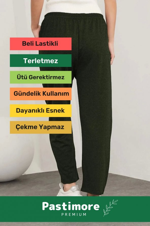 Yeni Sezon Terletmez Rahat Kalıp Beli Lastikli Bol Paça Salaş Yandan Cepli Ecrin Yünlü Pantolon - 3