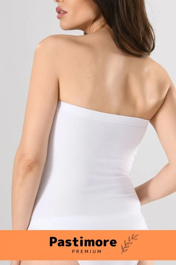 Özel Üretim Straples Uzun Beyaz Örme Seamless Pedsiz Dikişsiz Soft Basic Kadın Atlet - 3