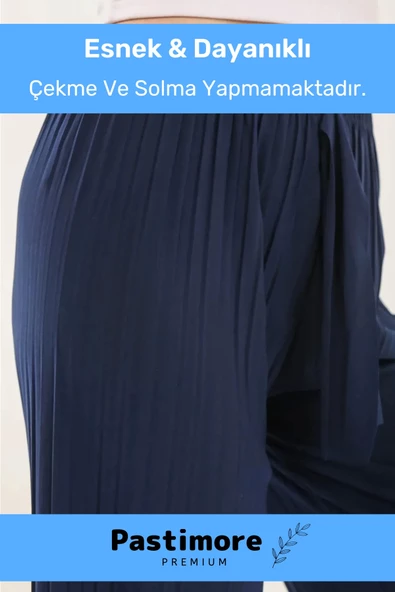 Yeni Trend Bol Paça Anne Kadın Rahat Konforlu İç Göstermeyen Beli Lastikli Piliseli Sendy Pantolon - 4