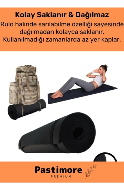 Dayanıklı Taşıma Askılı Konfor Modeli Çift Taraflı Kaymaz Yoga Meditasyon Minderi 16mm Siyah Mat - 5
