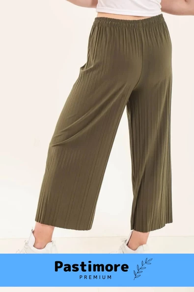 Yeni Trend Bol Paça Anne Kadın Rahat Konforlu İç Göstermeyen Beli Lastikli Piliseli Sendy Pantolon - 5