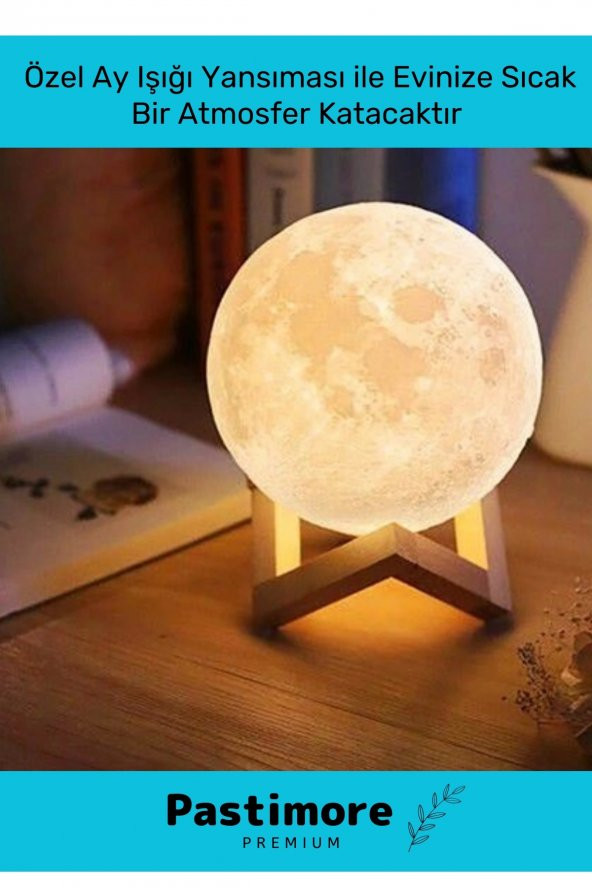 Premium Seri Çevre Korumalı 3D Standlı Küre Dekoratif Yüksek Performanslı Led Ay Gece Masa Lambası - 5