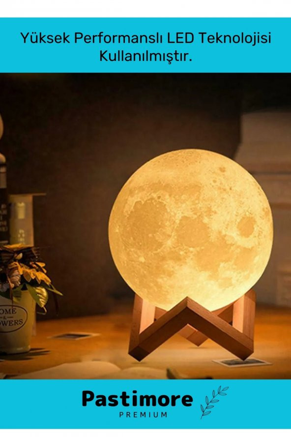 Premium Seri Çevre Korumalı 3D Standlı Küre Dekoratif Yüksek Performanslı Led Ay Gece Masa Lambası - 7