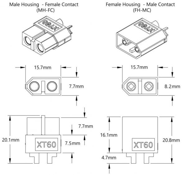 XT60 Li-Po Pil Konnektör Erkek 60 Amper - 2