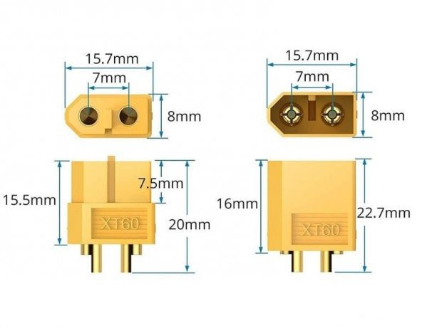 XT60 Li-Po Pil Konnektör Erkek 60 Amper - 3