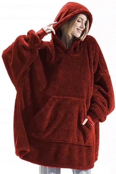 Wellsoft Kapşonlu Giyilebilir Tv Battaniyesi Unisex Over Size - 11