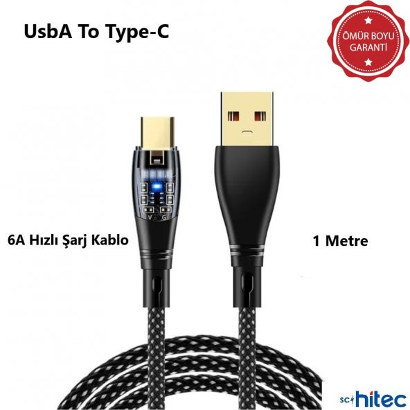 ScHitec 6A 120W UsbA to Type-C 1Metre Hızlı Data ve Şarj Kablosu Beyaz Ömür Boyu Garanti YK234B - 2