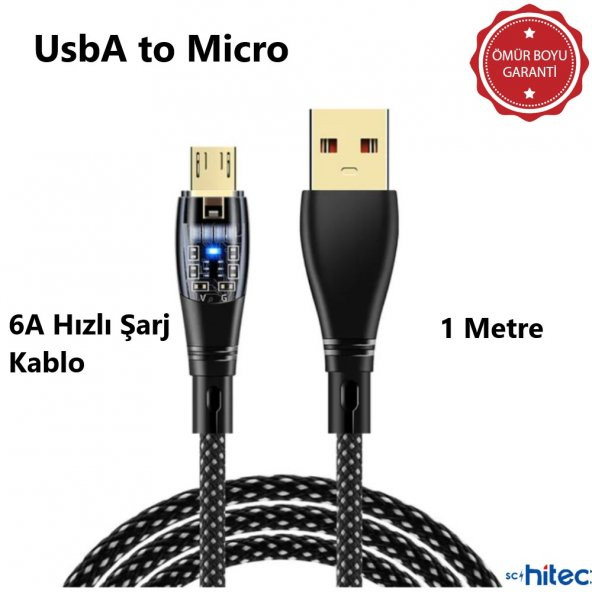 ScHitec 6A 120W UsbA to Micro 1Metre Hızlı Data ve Şarj Kablosu Siyah Ömür Boyu Garanti YK232S - 2
