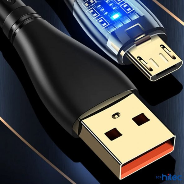 ScHitec 6A 120W UsbA to Micro 1Metre Hızlı Data ve Şarj Kablosu Mavi YK232M - Resim 3