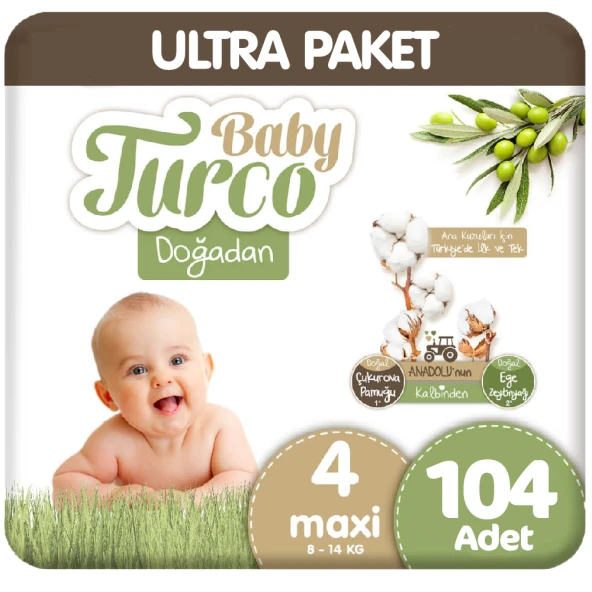 Baby Turco Doğadan Ultra Paket 4 Beden Bebek Bezi 104 Adet