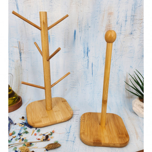 2 ' li Ahşap Bambu Bardak Kupa Fincan Askılığı Askısı Kağıt Havluluk Peçetelik Organizer - 4