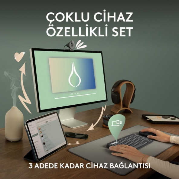 Logitech Pebble 2 Combo Çoklu Sessiz Kablosuz Türkçe Q Klavye Mouse Seti - Grafit 920-012245 - 4