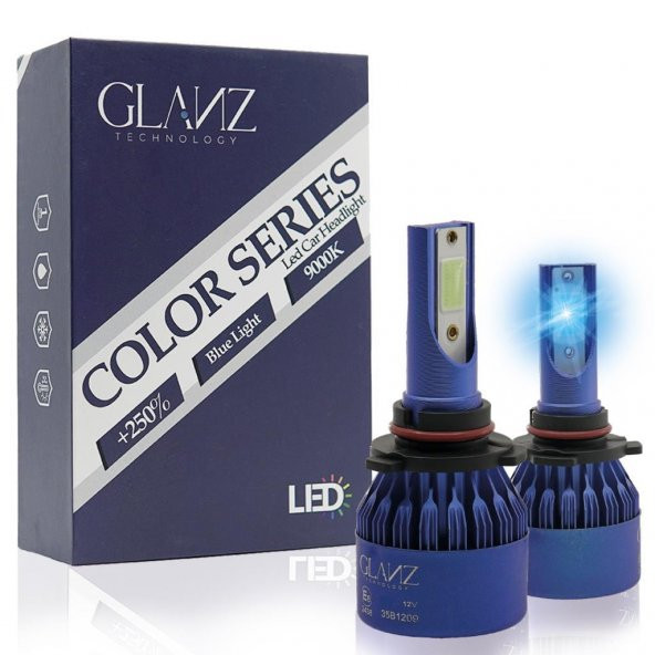 Glanz Hır2 9012 Kristal Buz Mavi Led Xenon 8000LM Şimşek Etkili  9000K Far Ampulü