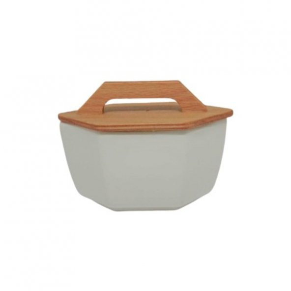 2li Ahşap Kapaklı Köşeli Kavanoz Beyaz