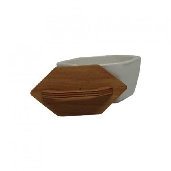 2li Ahşap Kapaklı Köşeli Kavanoz Beyaz - 2