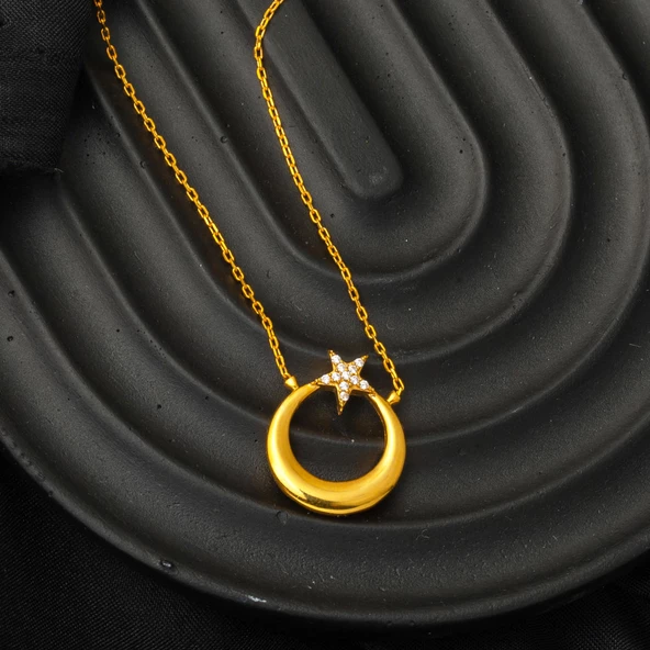 22 Ayar Ayyıldız Altın Kolye - Resim 5