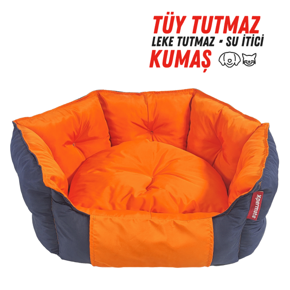 XPERMATE Biscuit Kedi Yatağı ve Köpek Yatağı,Tüy Tutmaz Kumaş,Su İtici Kumaş 60x55x28 60x55x28 Lacivert Turuncu