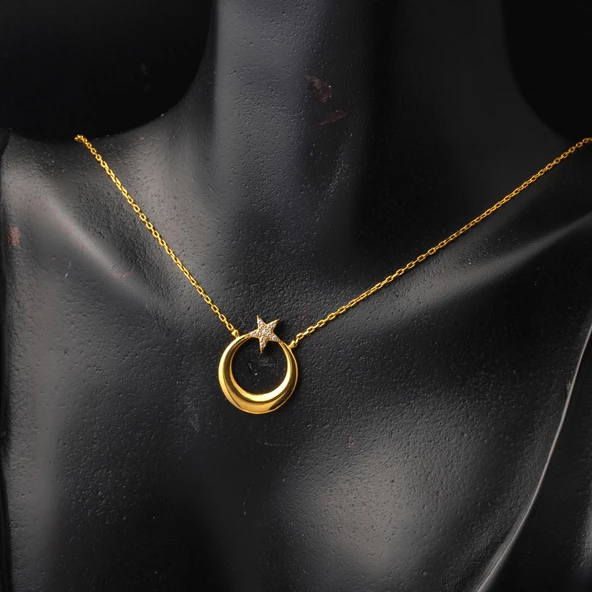 22 Ayar Ayyıldız Altın Kolye - Resim 3