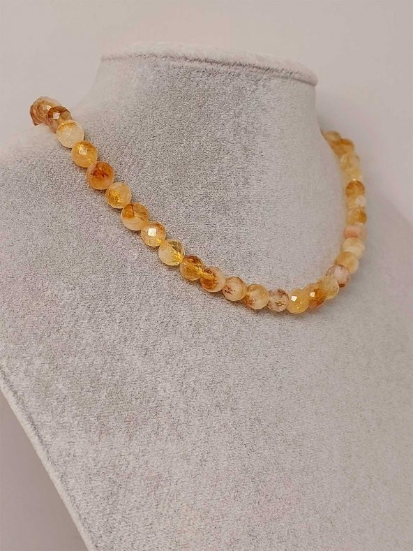Sitrin Taşı Faset Kesim Kolye 8mm (Sabit Klipsli) (42550) - Resim 2