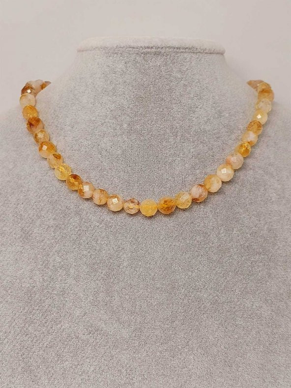 Sitrin Taşı Faset Kesim Kolye 8mm (Sabit Klipsli) (42550) - Resim 3