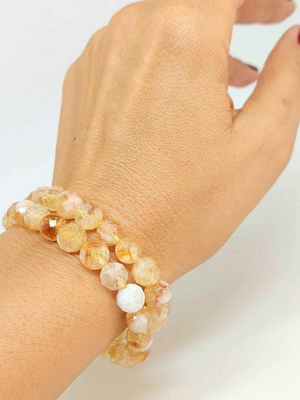 Sitrin Taşı Faset Kesim 8mm Unisex İkili Bileklik (42550) ürün görseli