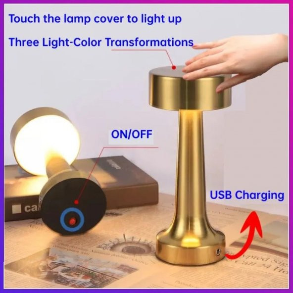 Rose Gold Dokunmatik 3 Kademeli LED Masa Lambası - Resim 3