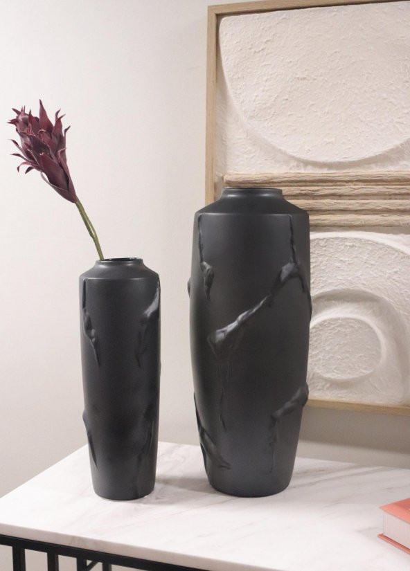 The Mia Licia Seramik Vazo Siyah 19x19x48 cm - 2