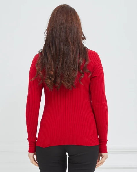 Kadın V Yaka Likralı Esnek Triko Body Kazak - 2