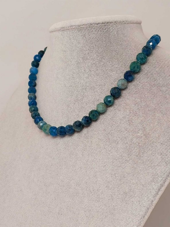 Apatit Taşı Faset Kesim Kolye 8mm (Sabit Klipsli) - Resim 2