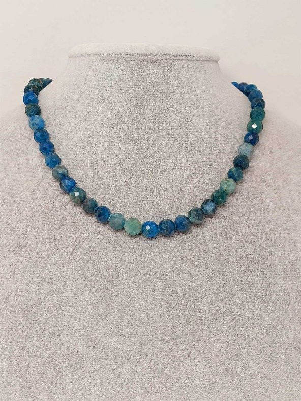 Apatit Taşı Faset Kesim Kolye 8mm (Sabit Klipsli) - Resim 3