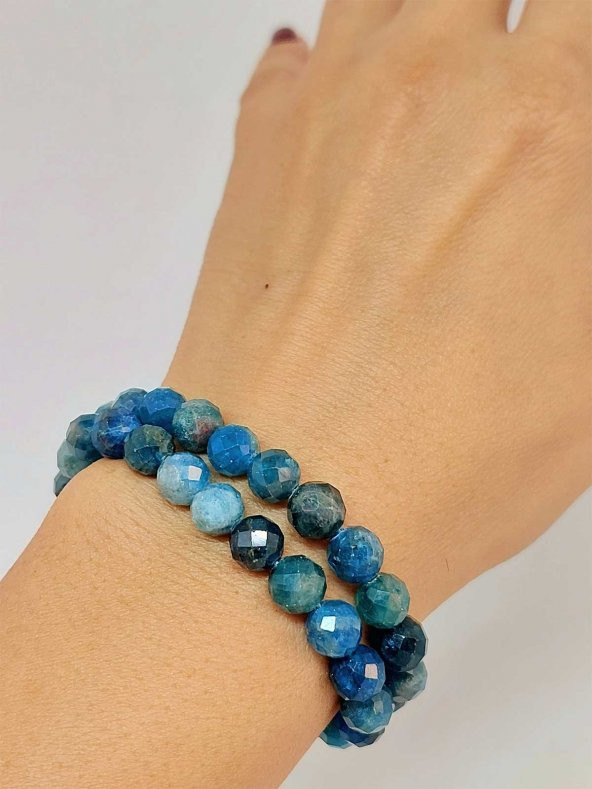 Apatit Taşı Faset Kesim 8mm Unisex İkili Bileklik ürün görseli