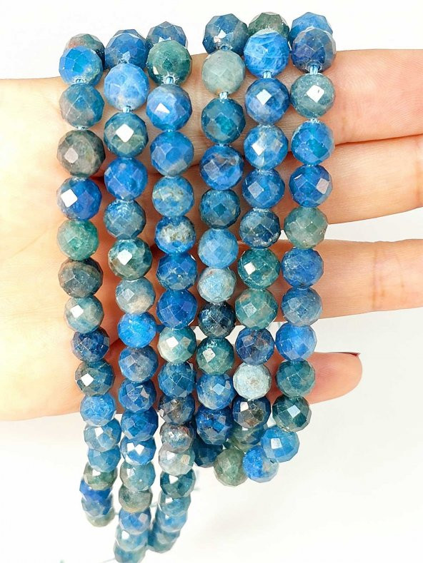 Apatit Taşı Faset Kesim 8mm Unisex İkili Bileklik - Resim 3