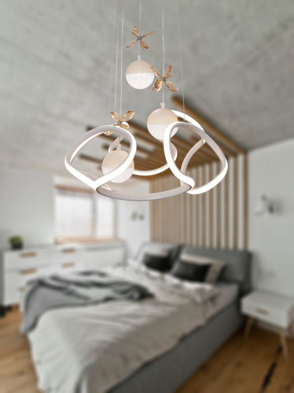 TT Aydınlatma TT307-3TPL-BY  Helezon Modeli Mat Beyaz 3 Toplu 3 Renk Modüllü Ledli Avize - Resim 3