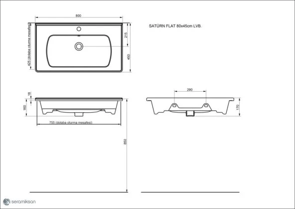 Seramiksan Saturn Flat 80 cm Etajerli Lavabo