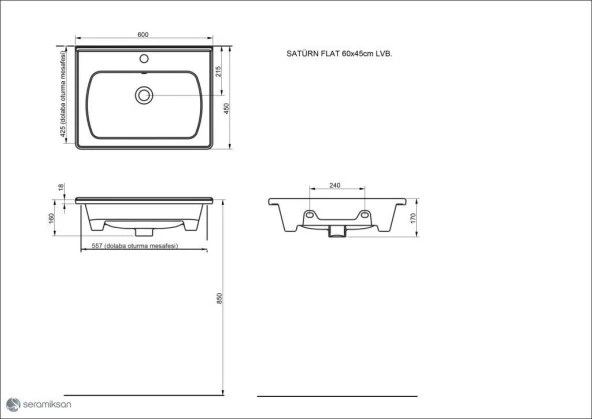 Seramiksan Saturn Flat 60 cm Etajerli Lavabo - 2