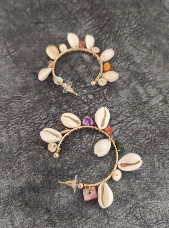 Küpe Otantik Doğal Taş Deniz Kabuklu Vintage Halka Sallantılı Küpe Kadın Takı Hediye - Resim 2