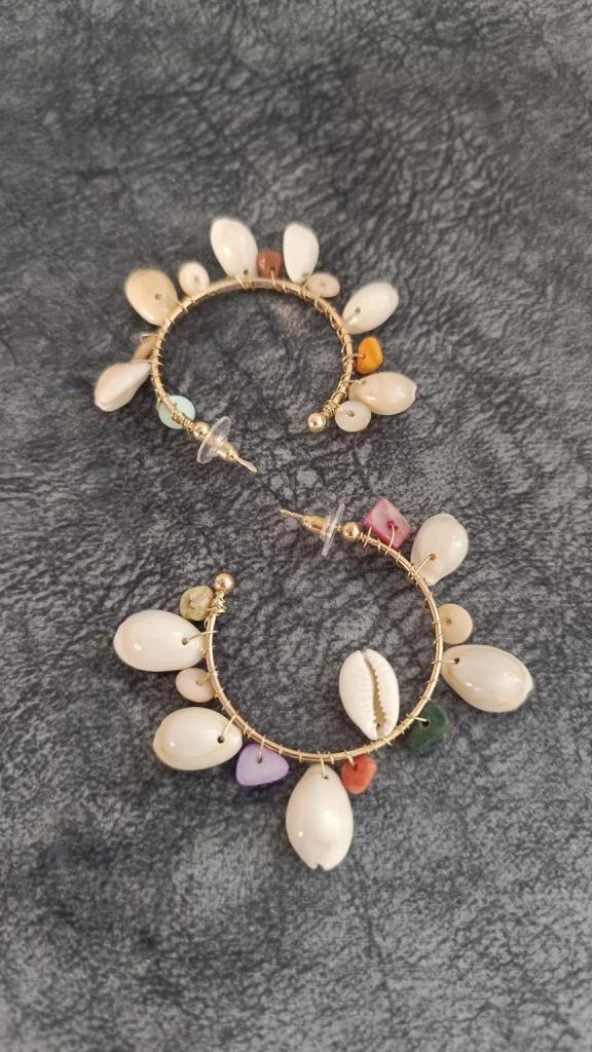 Küpe Otantik Doğal Taş Deniz Kabuklu Vintage Halka Sallantılı Küpe Kadın Takı Hediye - Resim 3