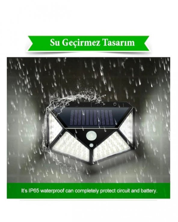100 Ledli Güneş Enerjili Hareket Sensörlü  Lamba Geniş Açı Solar Bahçe Balkon Teras Duvar Aydınlatma