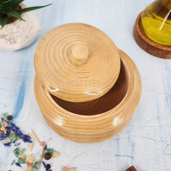 Ahşap Kapaklı Şekerlik Tuzluk Baharatlık Çerezlik Kapaklı Kase - 2