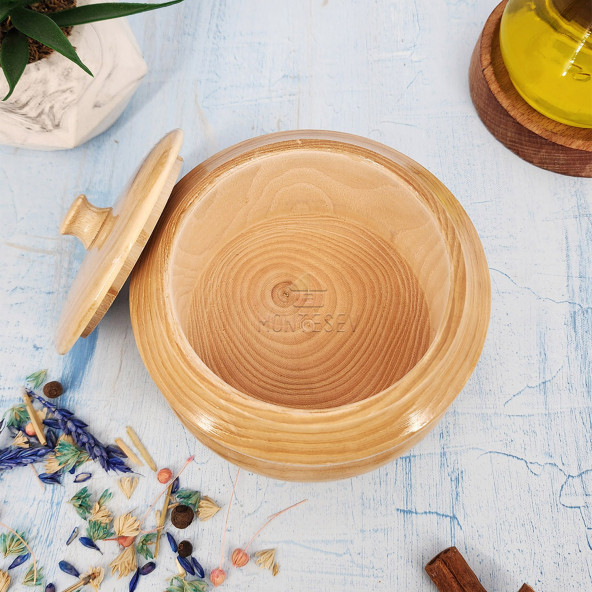 Ahşap Kapaklı Şekerlik Tuzluk Baharatlık Çerezlik Kapaklı Kase - 3