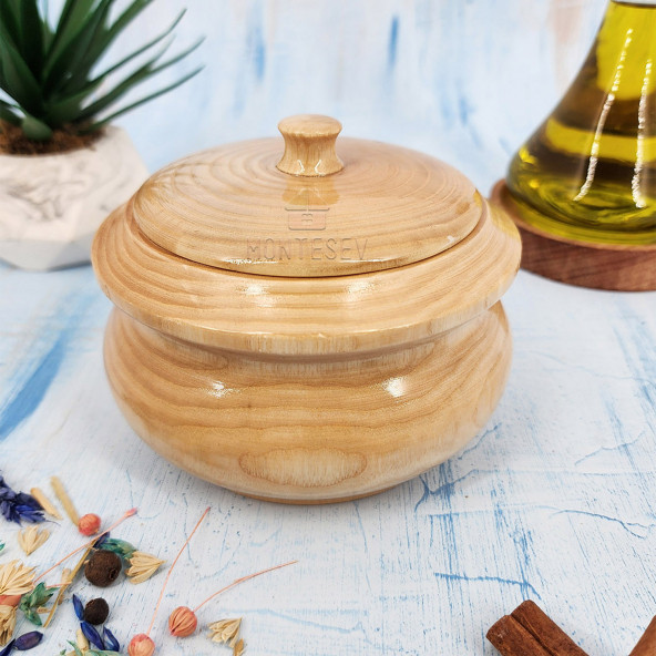 Ahşap Kapaklı Şekerlik Tuzluk Baharatlık Çerezlik Kapaklı Kase - 4