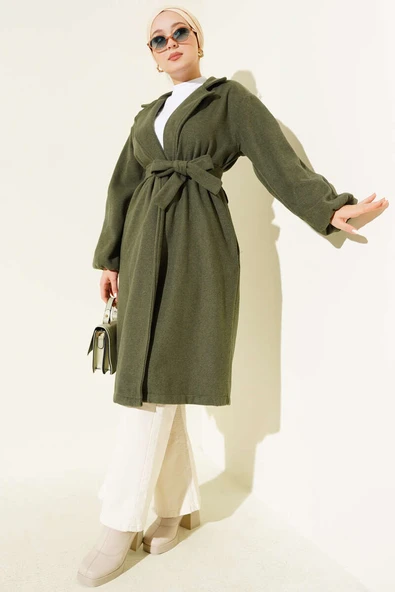 Bilekleri Lastikli Kaşe Kaban Haki ürün görseli 1