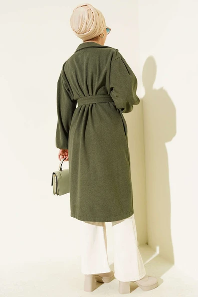 Bilekleri Lastikli Kaşe Kaban Haki - Resim 3